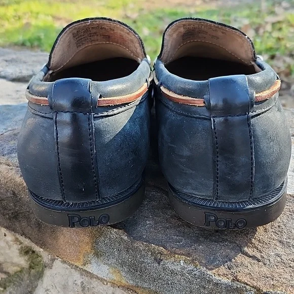 EUC POLO RALPH LAUREN MEN'S BLACKLY  NAVY LEATHER LOAFERS - Picture 3 of 9